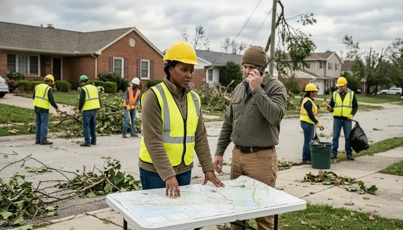 Community Emergency Response Team leader handing off an incident to an emergency manager