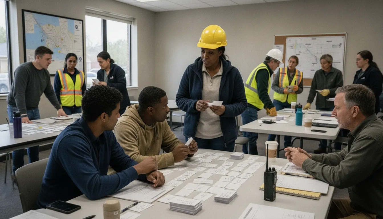 Volunteer emergency coordinators organizing contact information for response