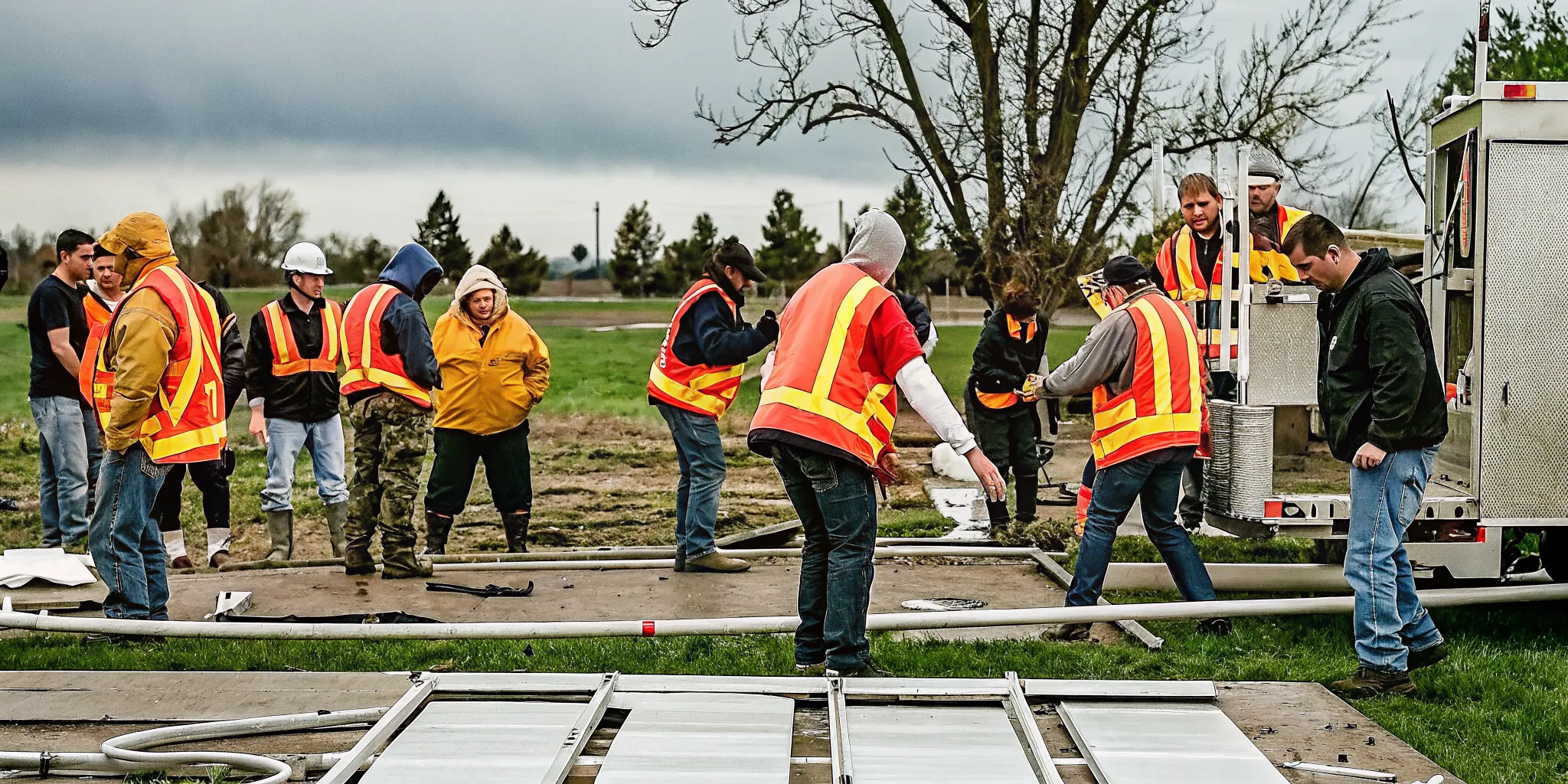 Community emergency response team volunteers practicing search and rescue drills in high-visibility vests