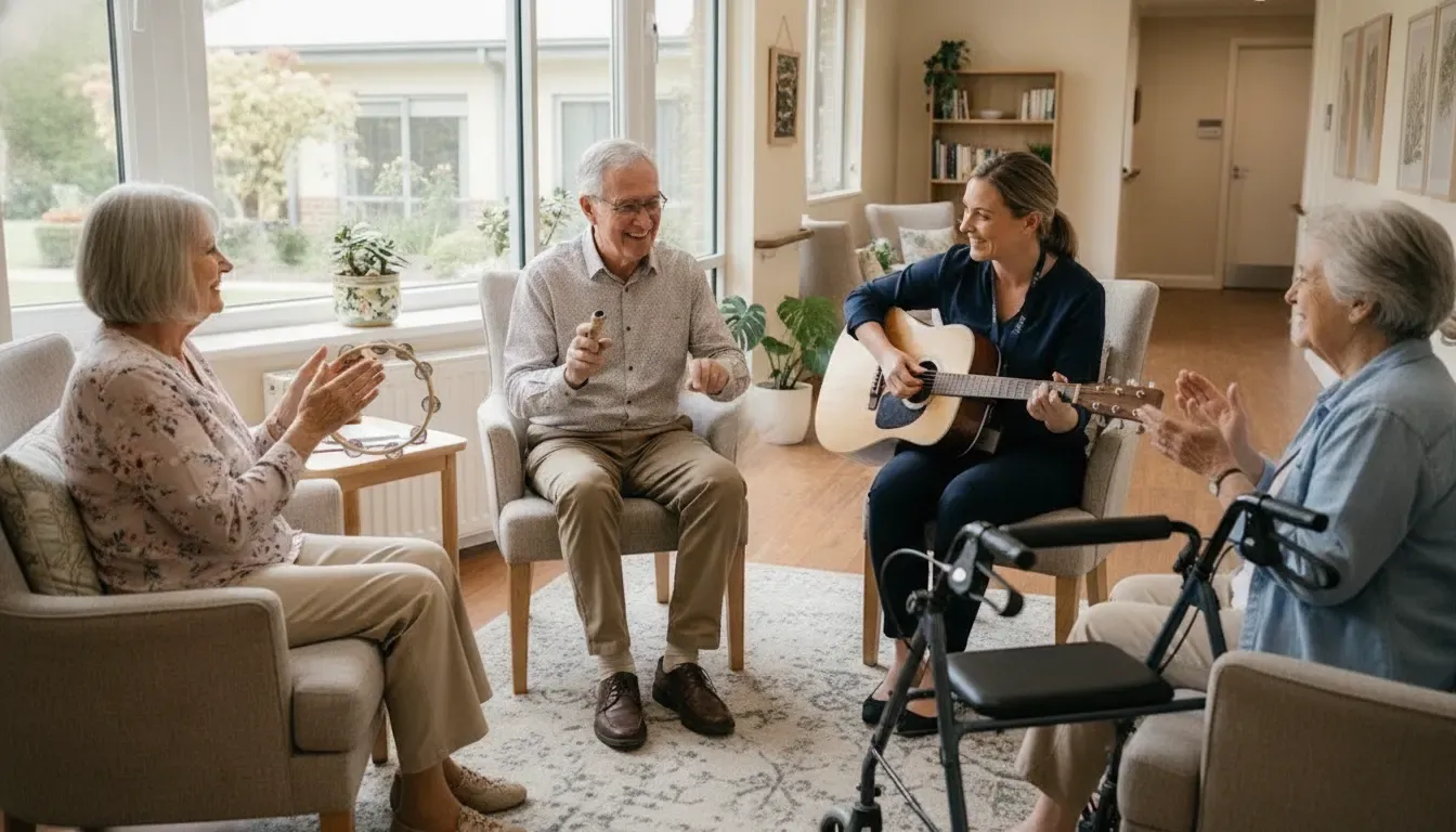 Older adults participating in a flexible music activity with a facilitator