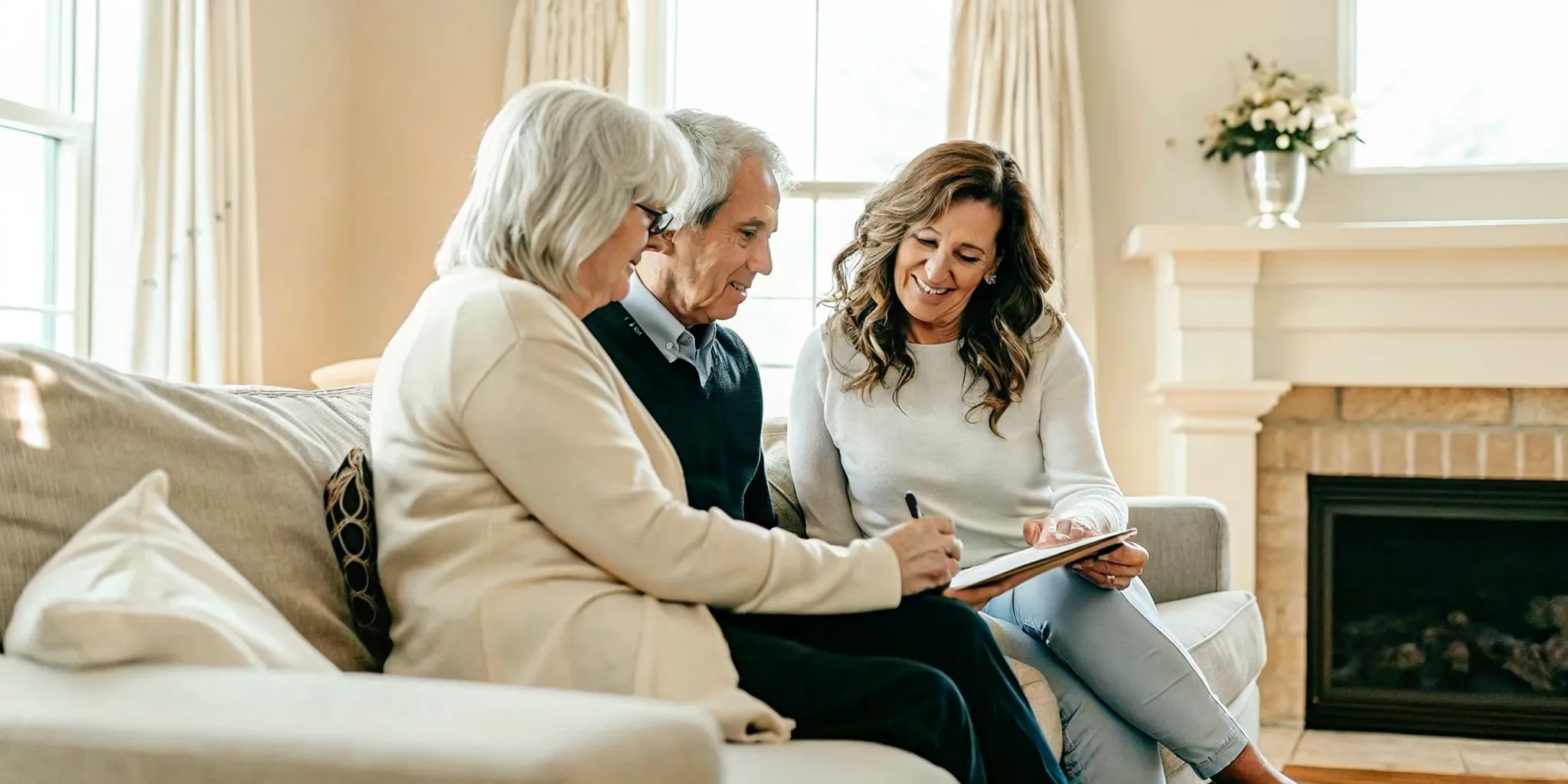 Caring senior advisor consulting with a family about assisted living options in Charlotte