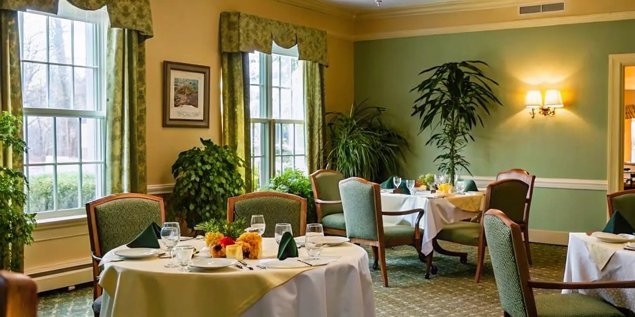 Spacious and warm dining room inside a senior living community in Union County NC