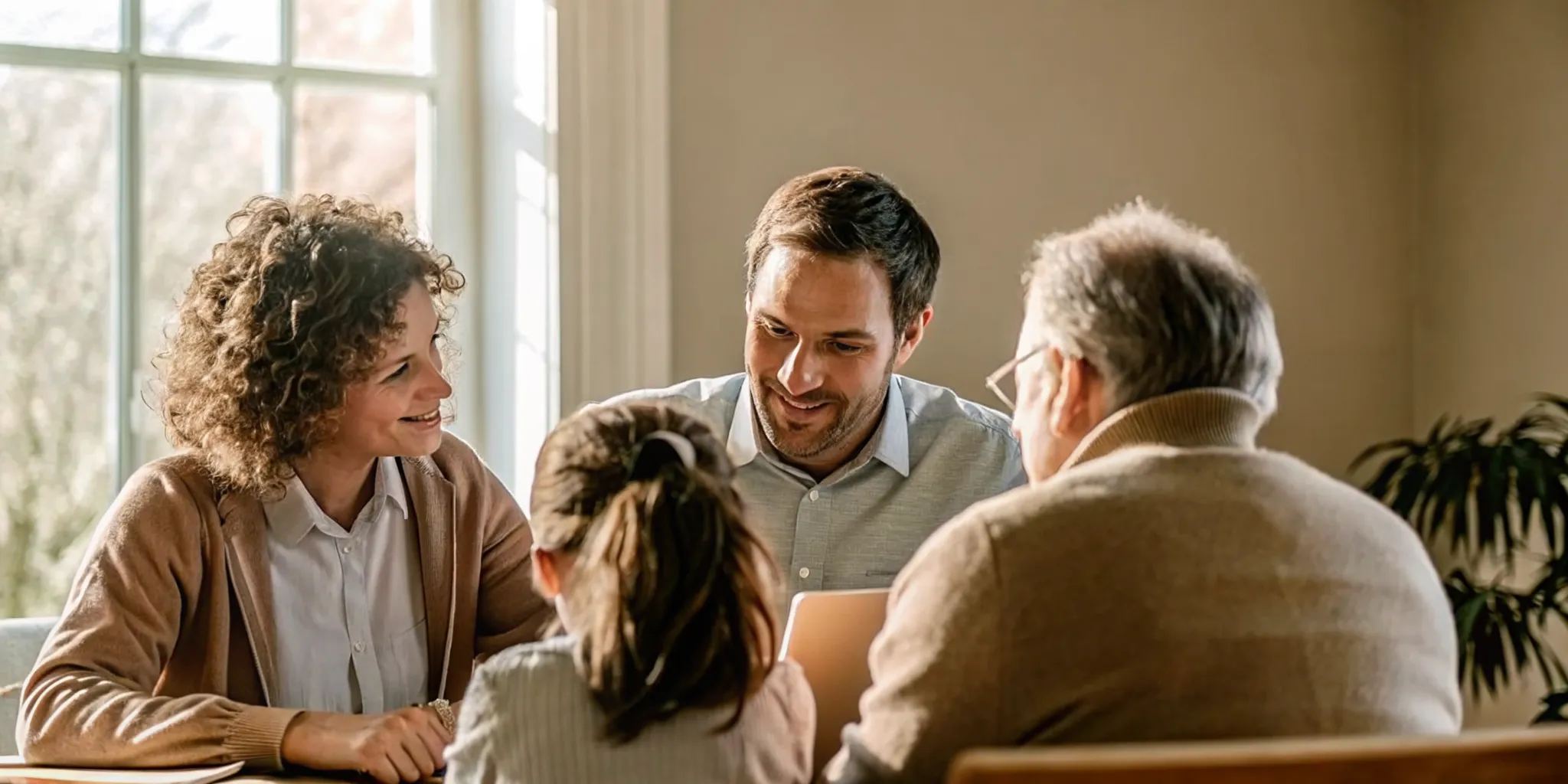 Family discussing Fort Mill senior living options with an advisor