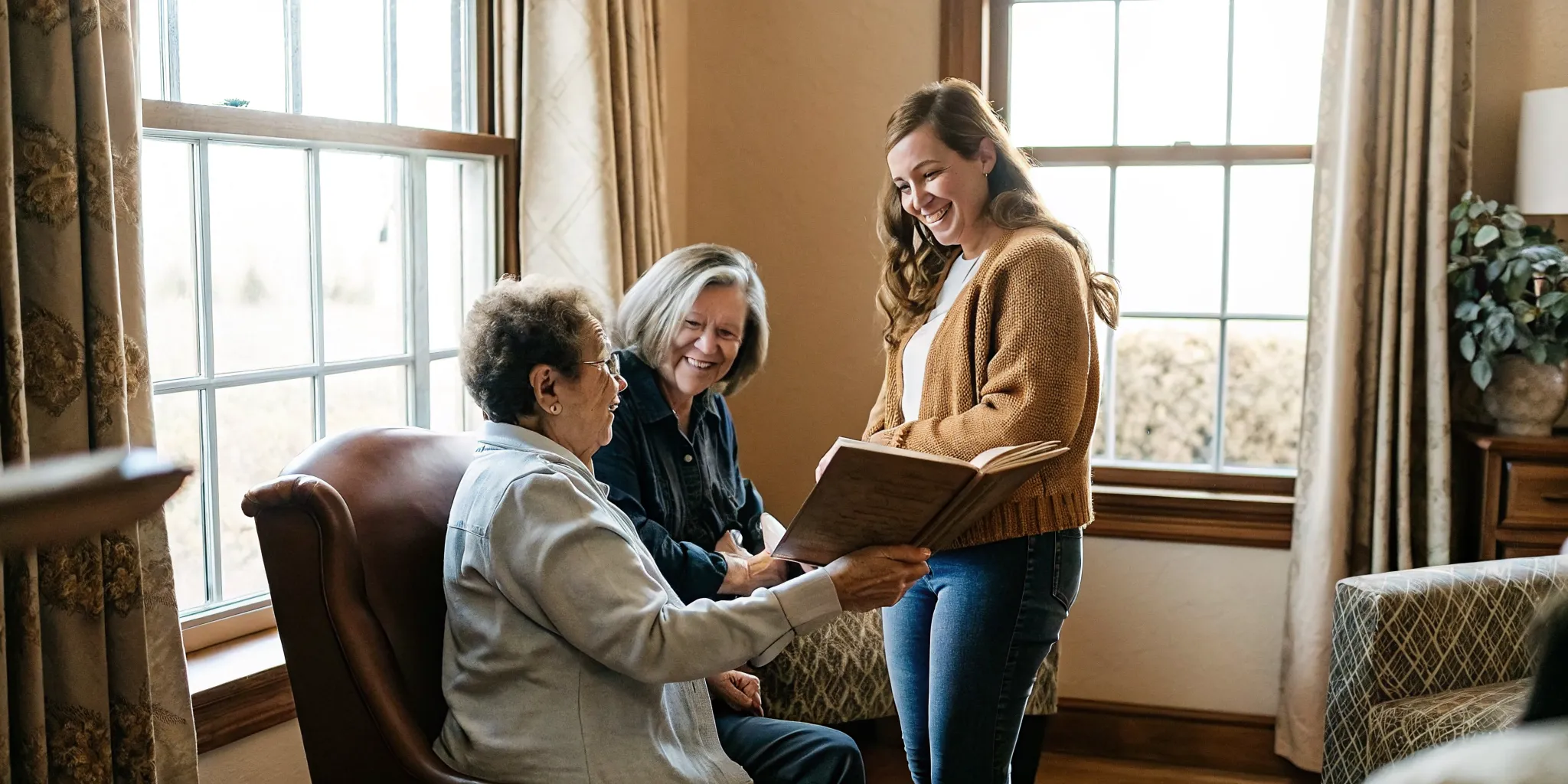 A family touring a welcoming memory care community with an advisor