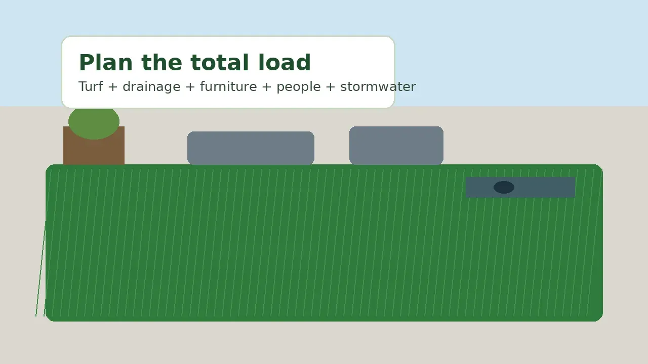 Artificial turf for rooftops and balconies weight planning diagram