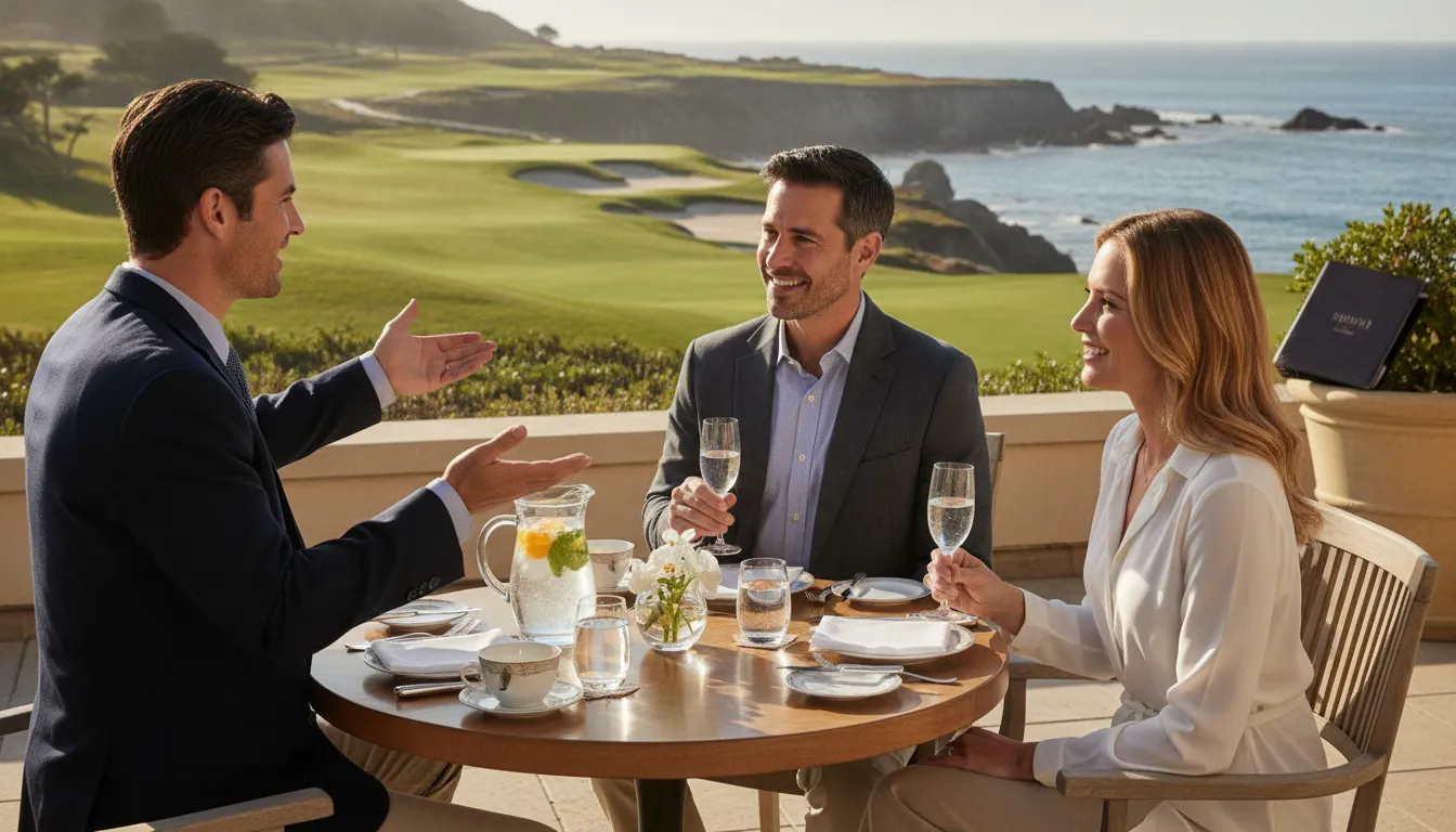 Corporate hospitality overlooking a coastal golf landscape