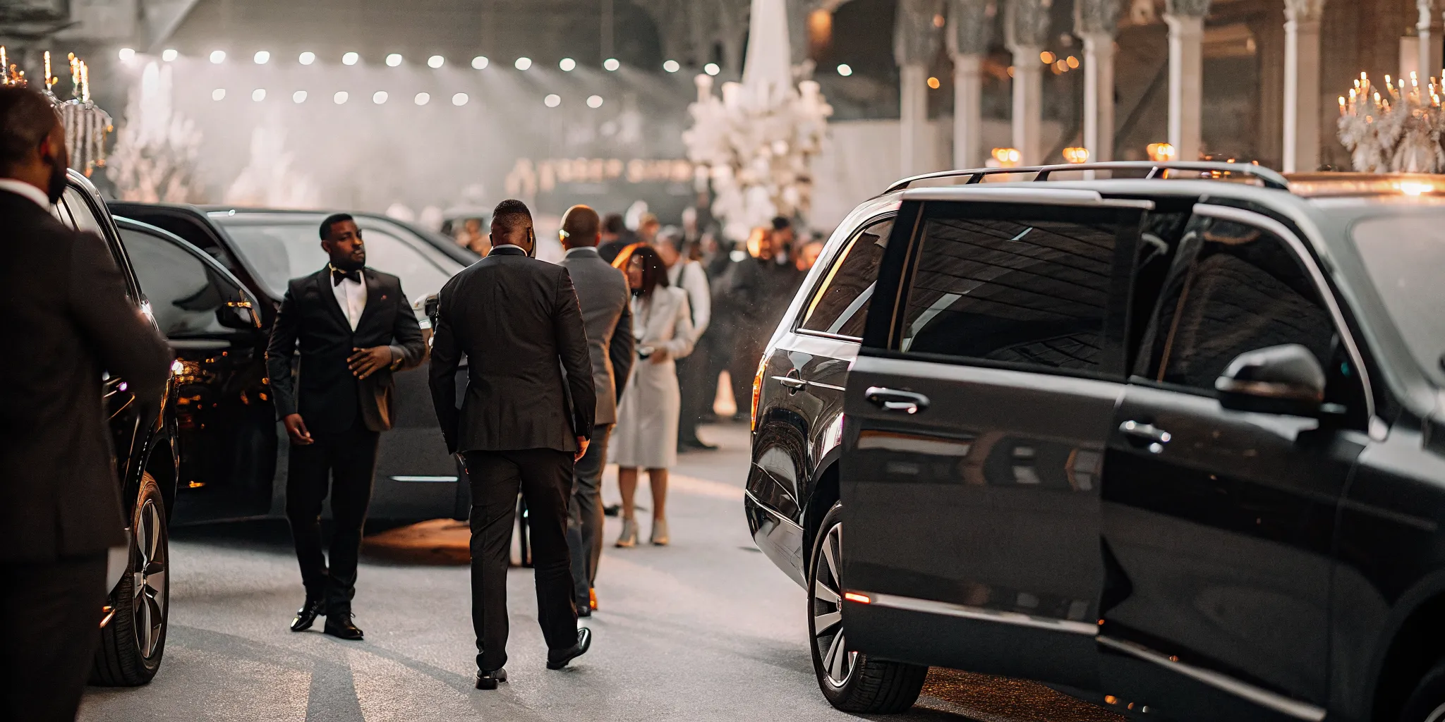 Executive protection team coordinating secure transportation for a VIP corporate group