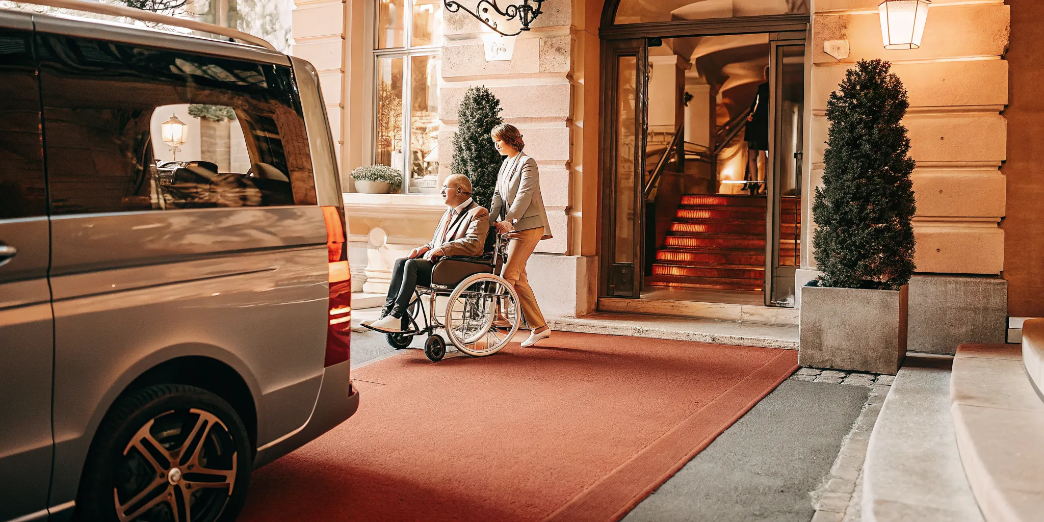 Accessible private transport arriving at a premium sports venue