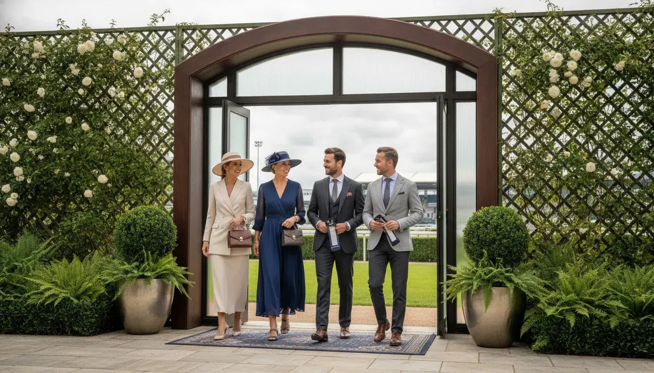 Executive guests networking at a refined horse racing hospitality event