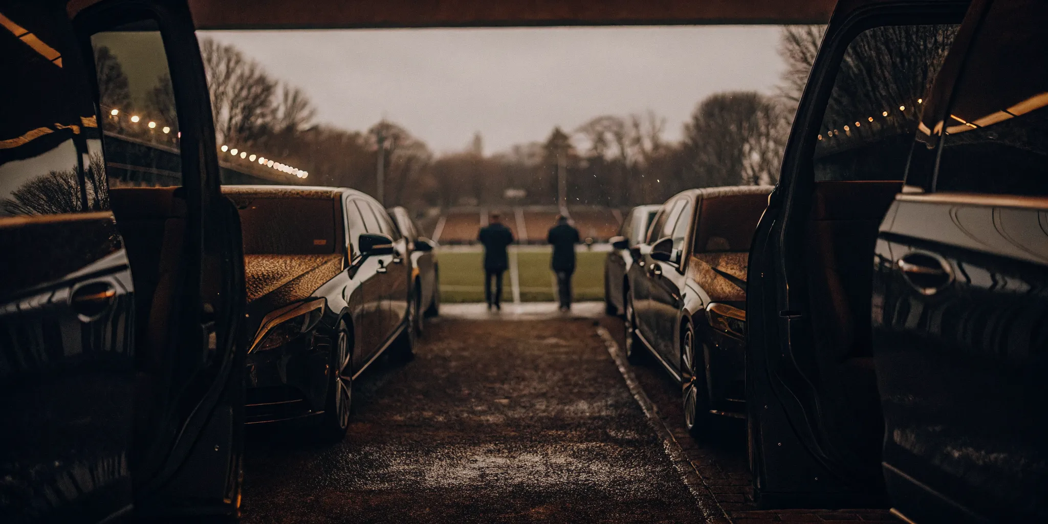 Premium vehicle staging for VIP transport during wet weather