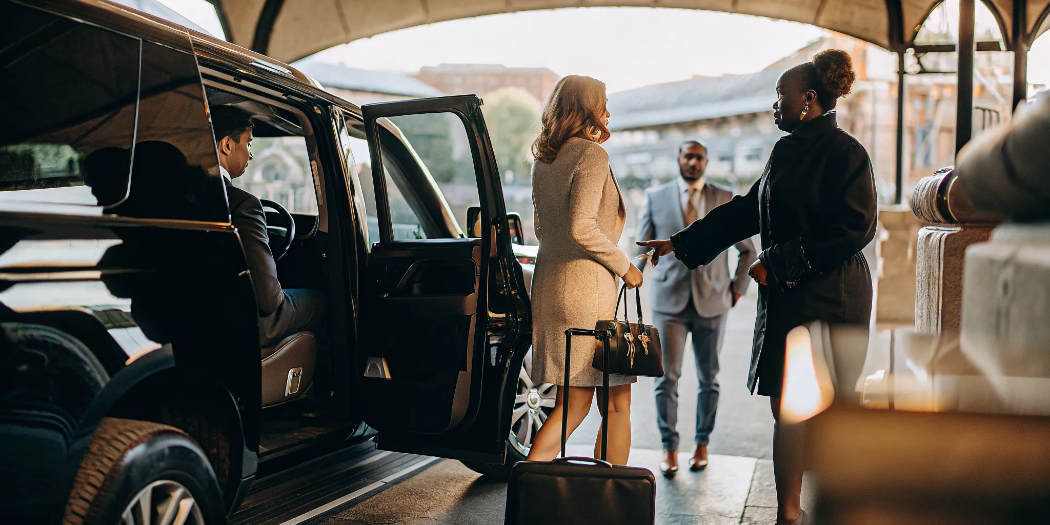 Corporate VIP group arriving with concierge support for a luxury event