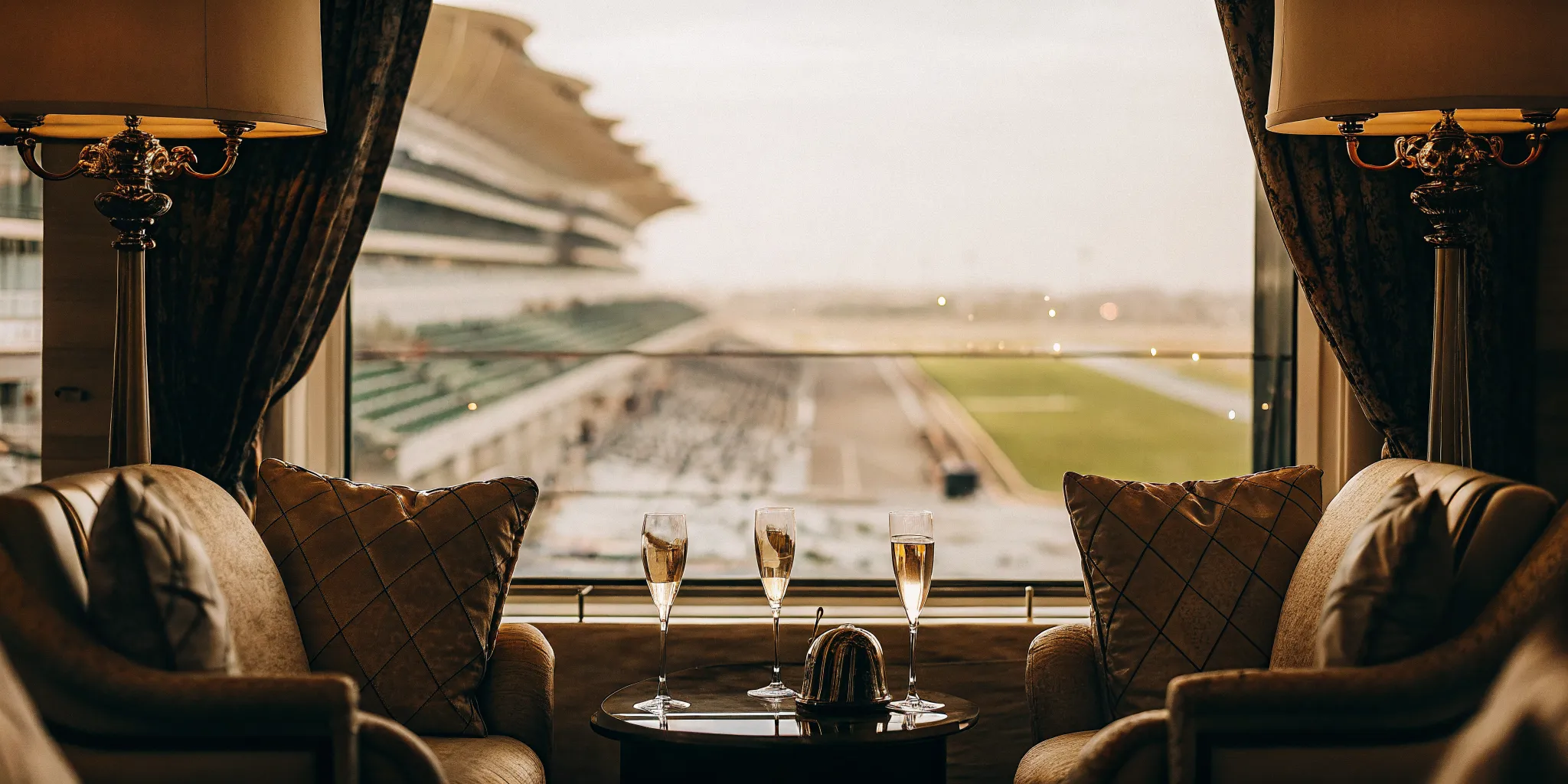 A luxurious VIP suite at Yas Marina Circuit overlooking the racetrack
