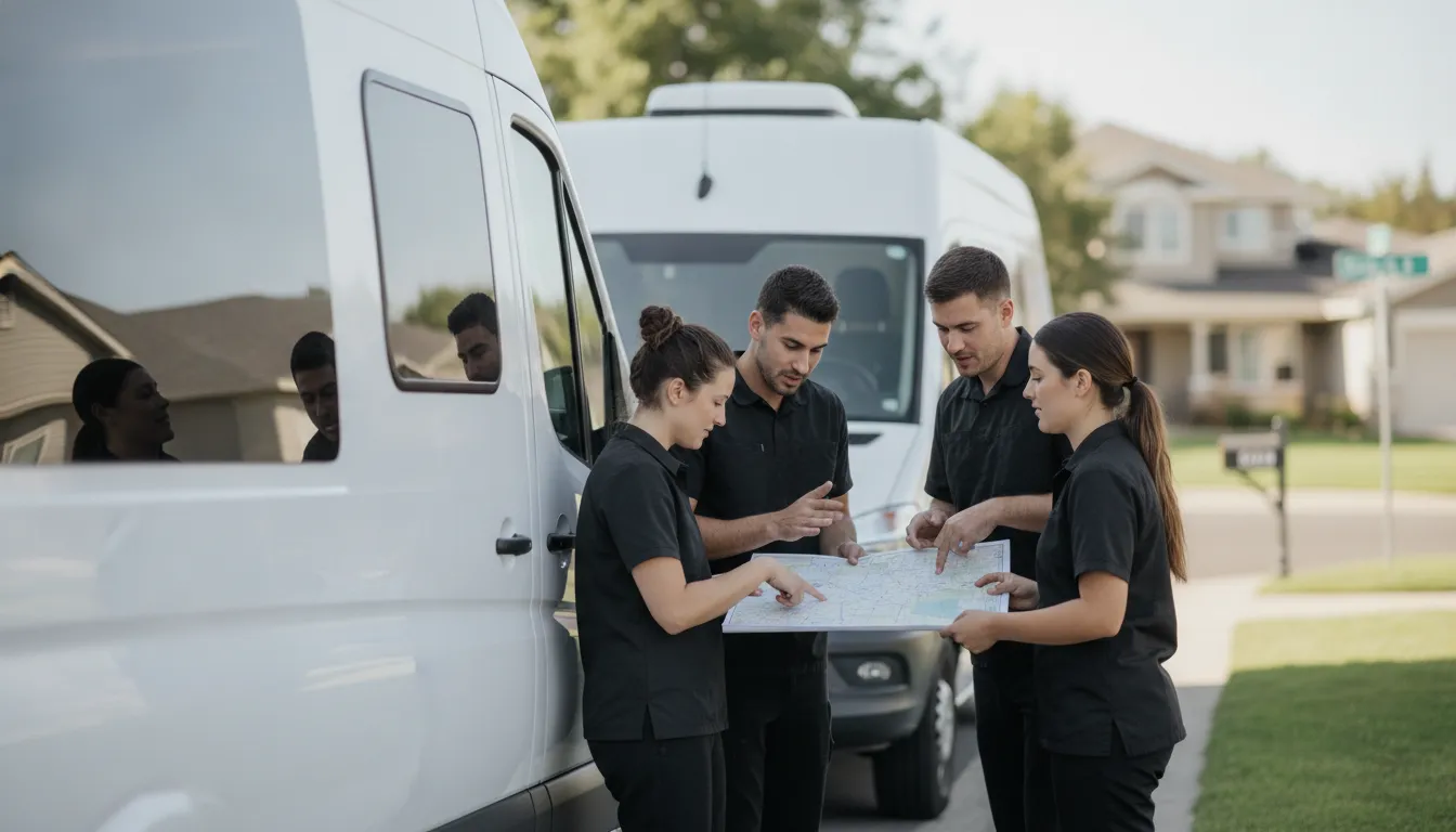 Franchise owner reviewing mobile grooming operations with a team