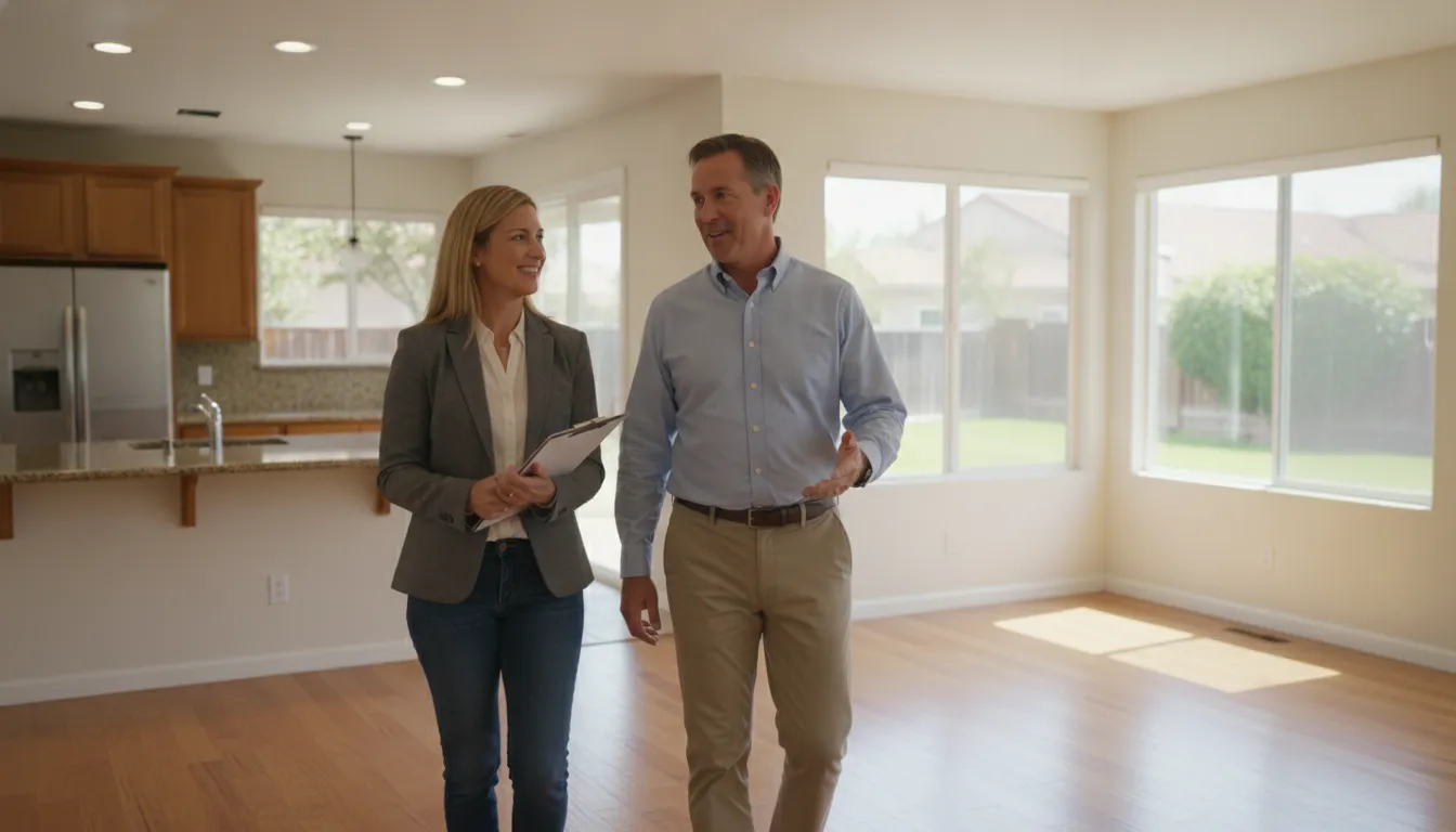 Property manager and landlord discussing a Southern California rental home