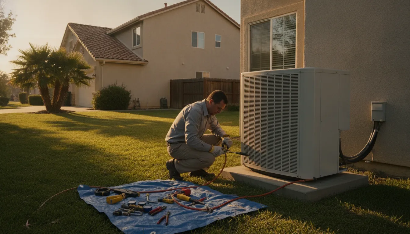 HVAC technician installing air conditioning in Elk Grove CA