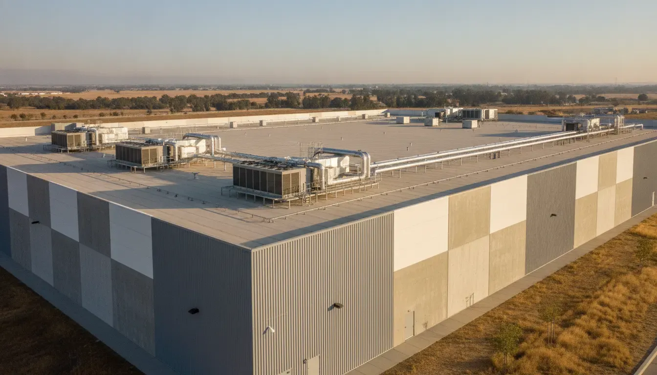 Rooftop HVAC equipment on a Central Valley California distribution warehouse
