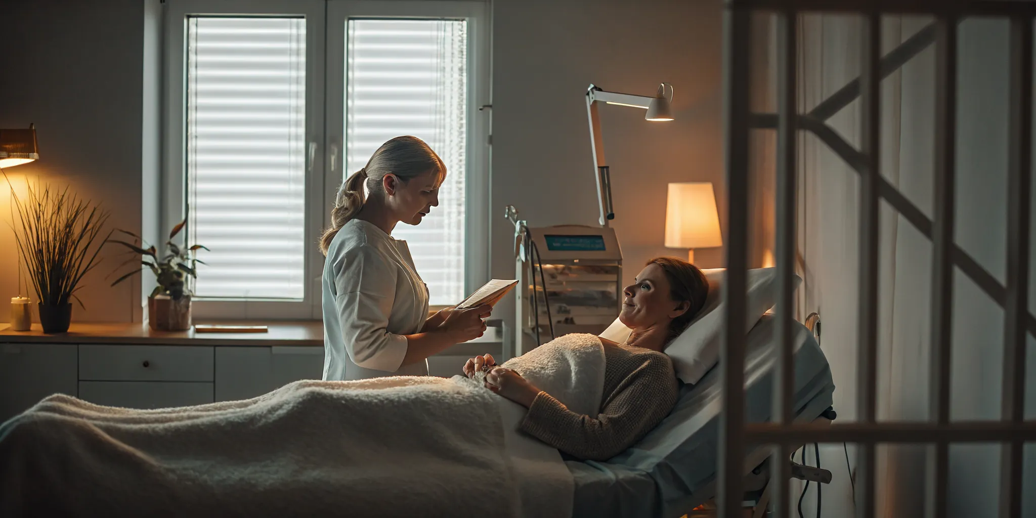 Patient receiving care in a medical detox room with nurse monitoring vital signs