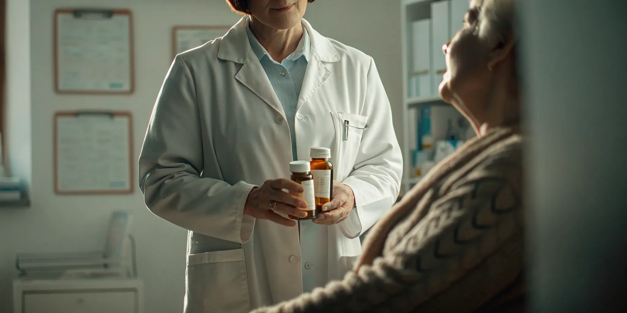 Medication bottles used in medical detox treatment arranged on a clinical tray