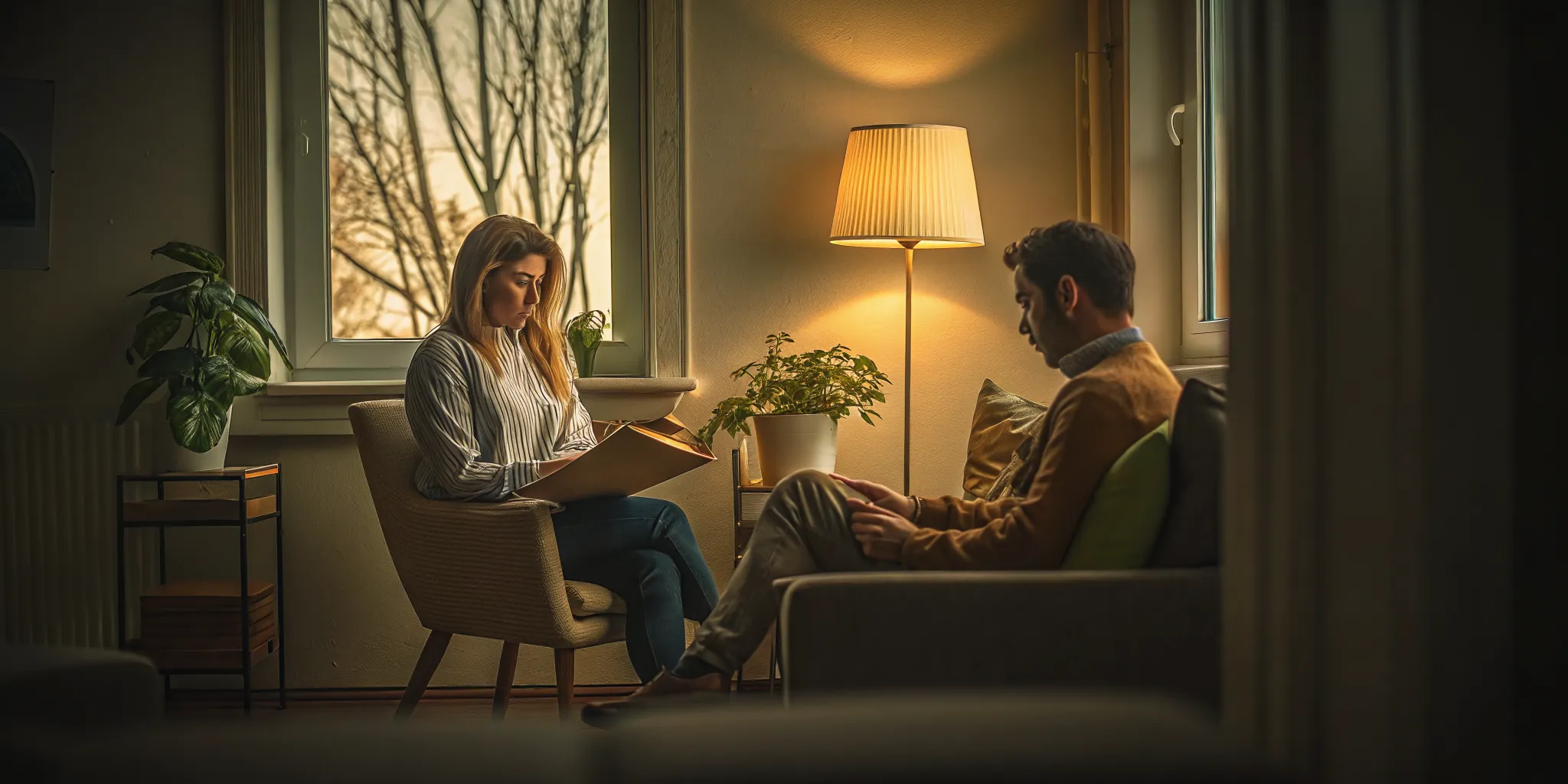 Counselor reviewing an outpatient drug rehab care plan with a patient