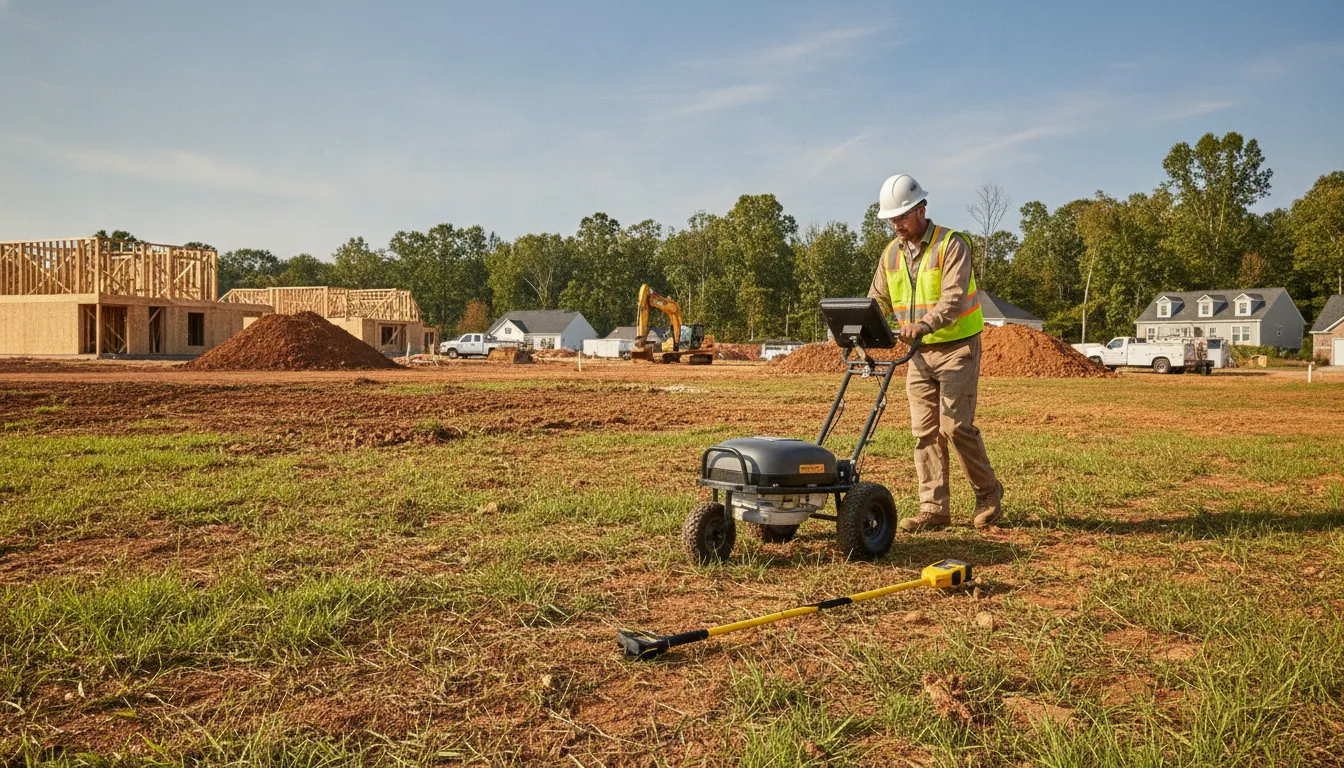 Technician using GPR equipment to investigate underground utilities