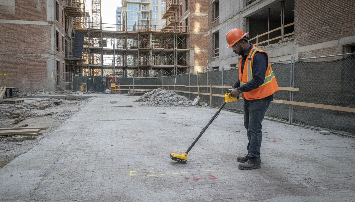 Technician performing private utility locating in Washington, DC with an electromagnetic locator
