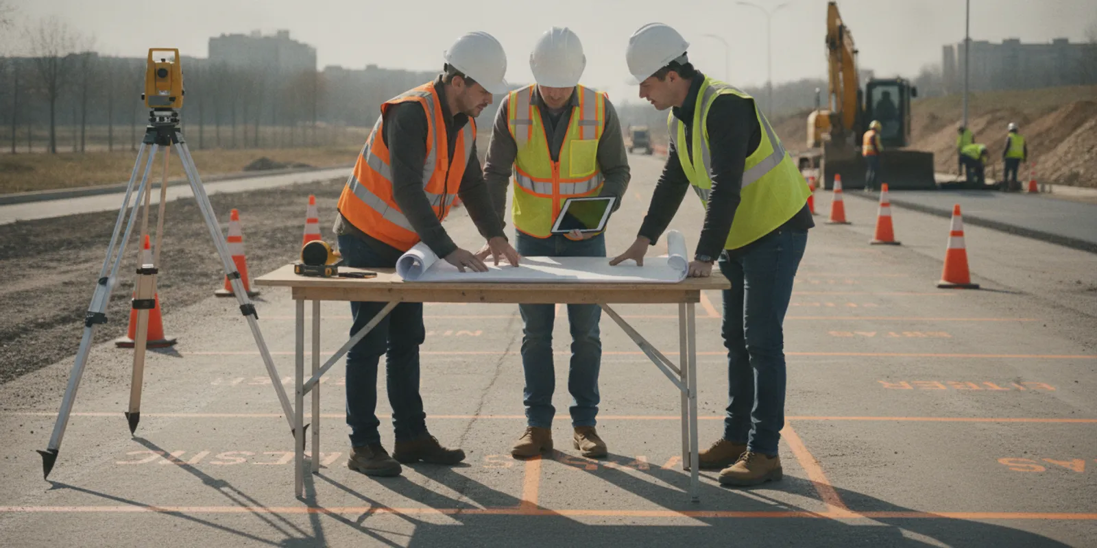 Transportation construction corridor with marked underground utility locations