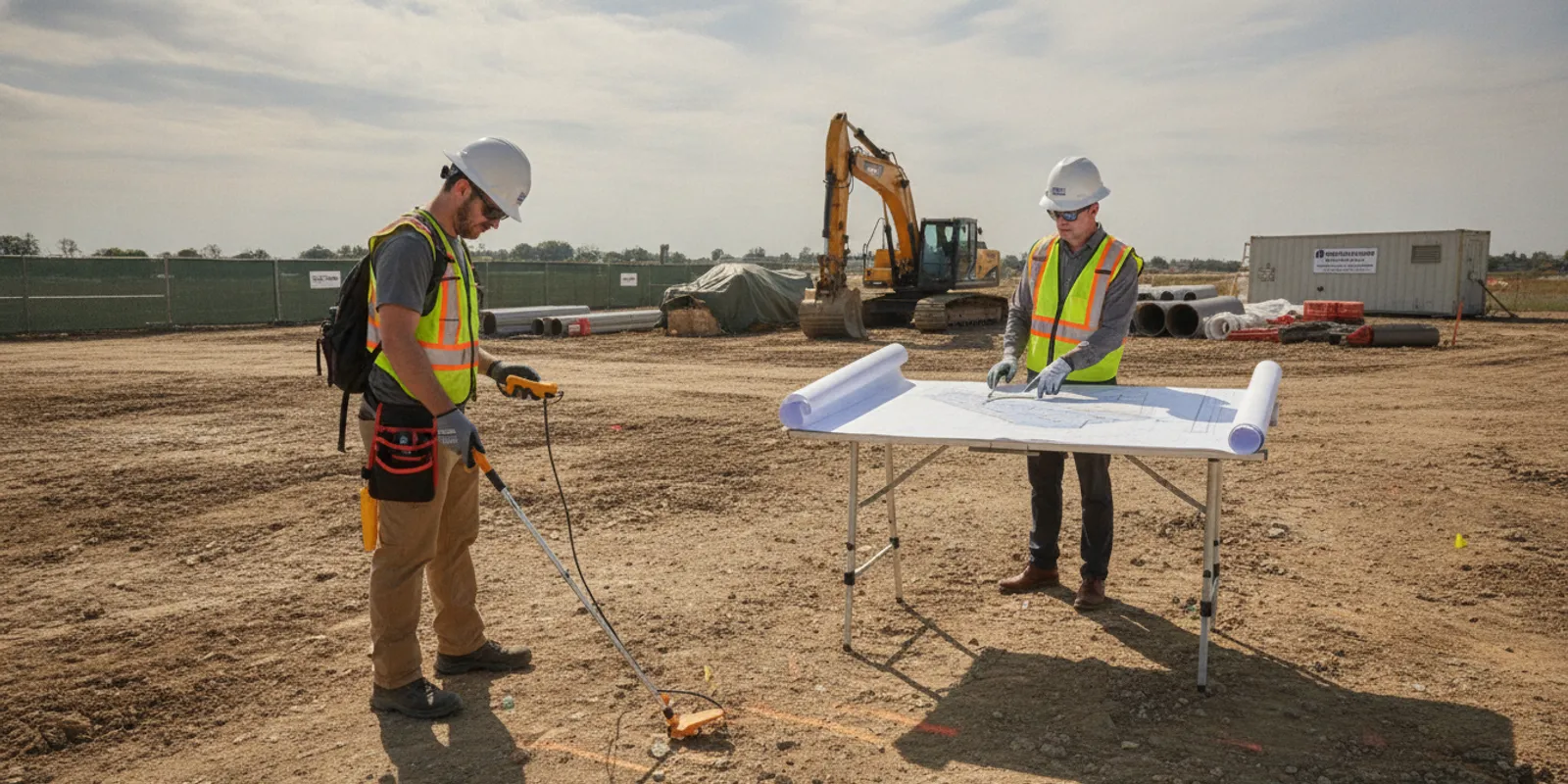 Field technician surveying a development site for buried utilities
