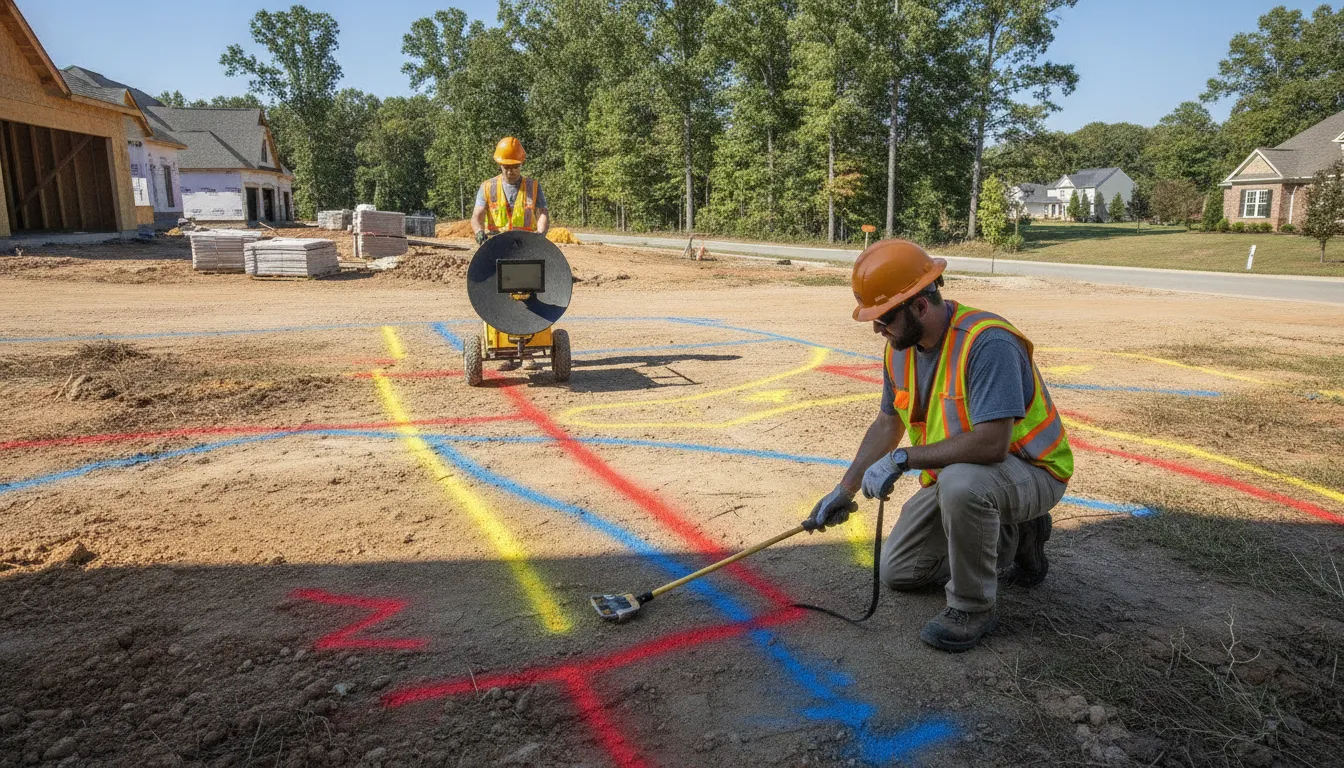 Utility locating technician using EM equipment in Fairfax County