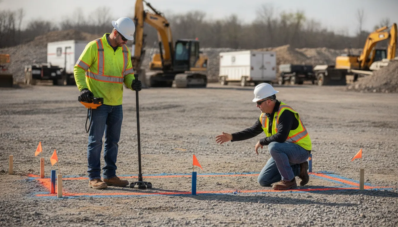 Utility locating specialist reviewing marked revised excavation limits