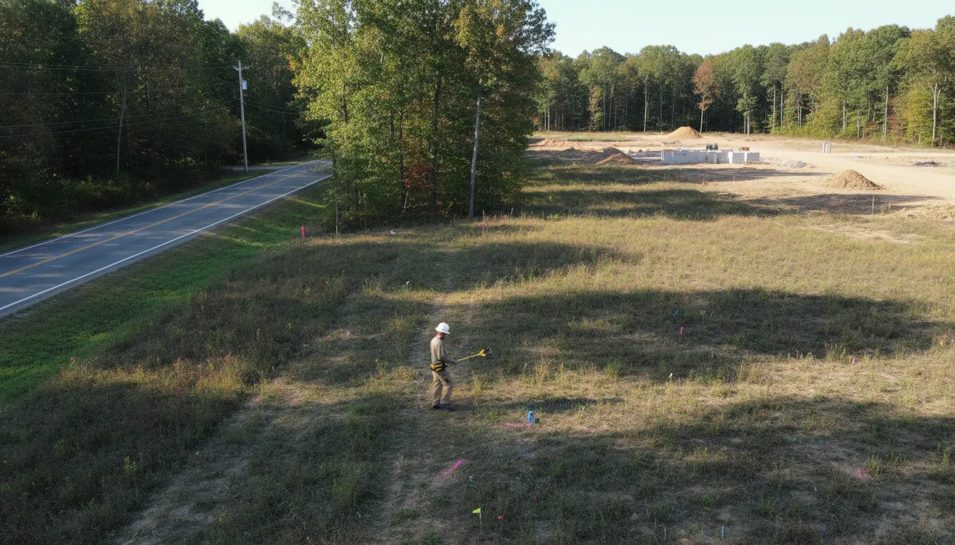 Technician using an electromagnetic locator near a Northern Virginia construction site