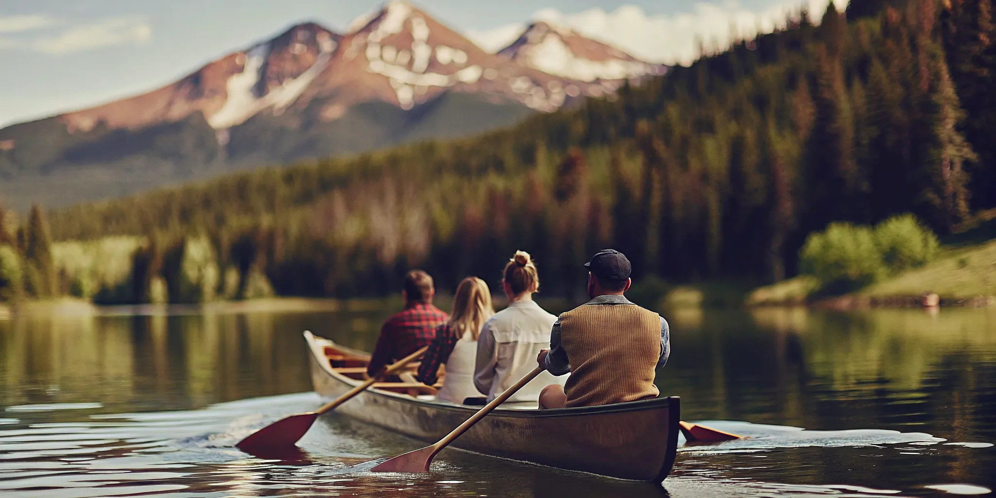 Outrigger canoe group adventure on Lake Dillon in summer