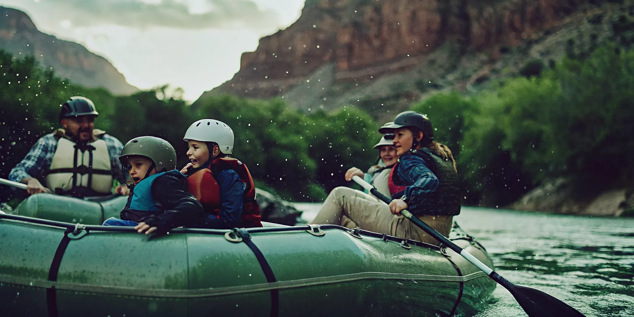 Family wearing what to wear rafting Colorado gear on the river