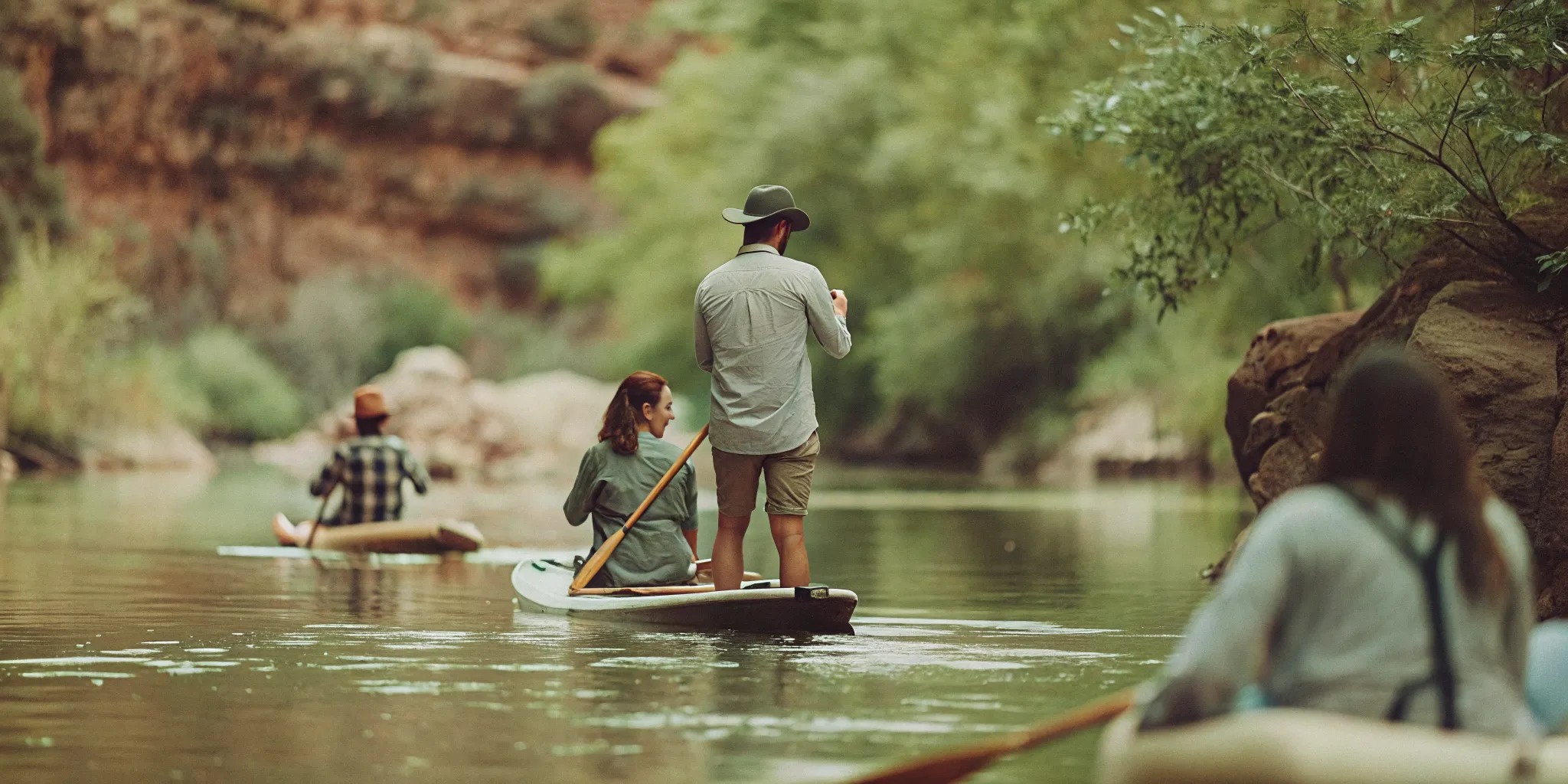 Small group paddling together on a scenic Colorado river