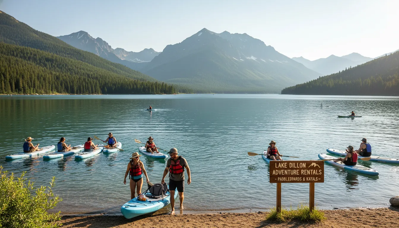 Paddlers comparing Lake Dillon kayak rentals and paddle board rentals
