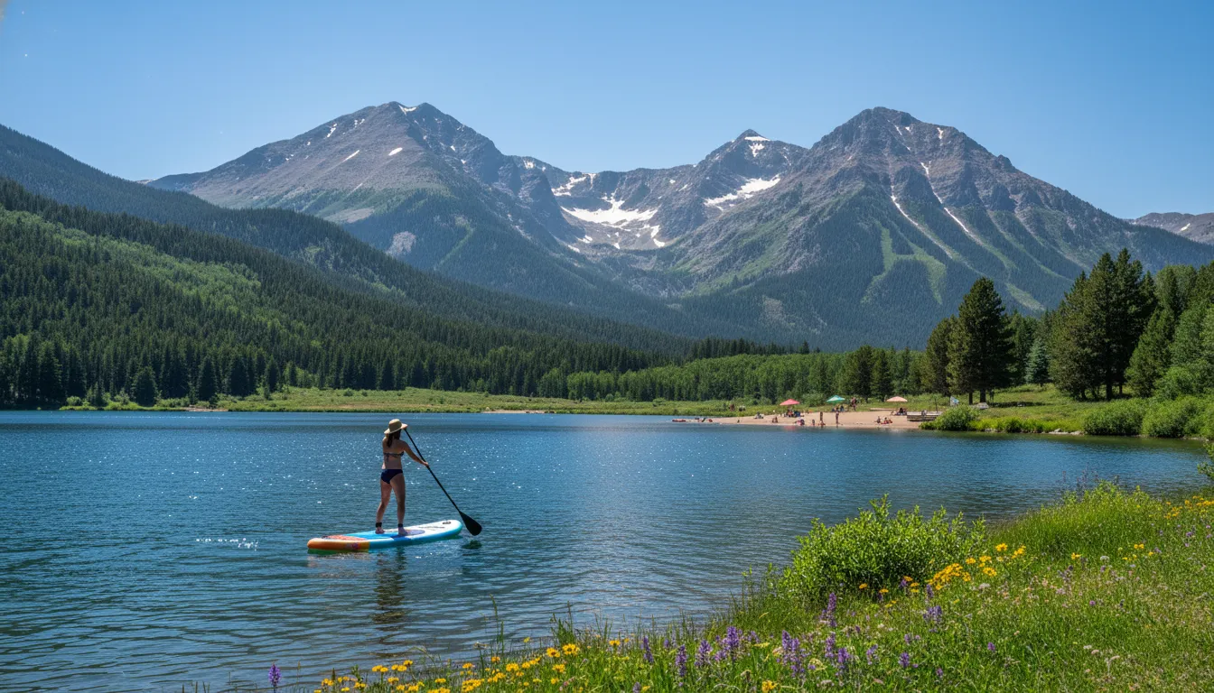 Family-friendly paddle boarding at Nottingham Lake near Vail in summer