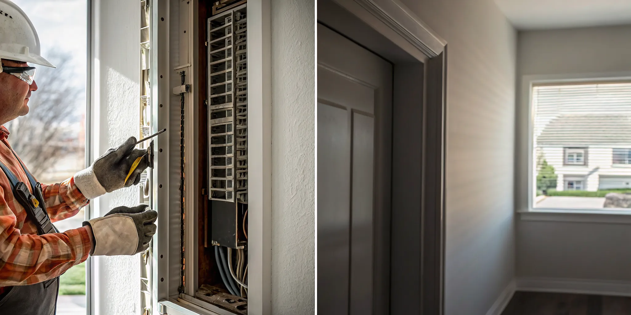 Licensed electrician inspecting an older panel before Federal Pacific panel replacement in Dallas