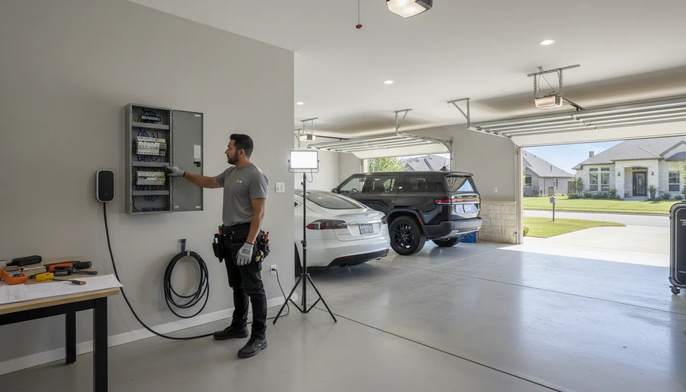 Licensed electrician reviewing an electrical panel for Tesla charger installation near me