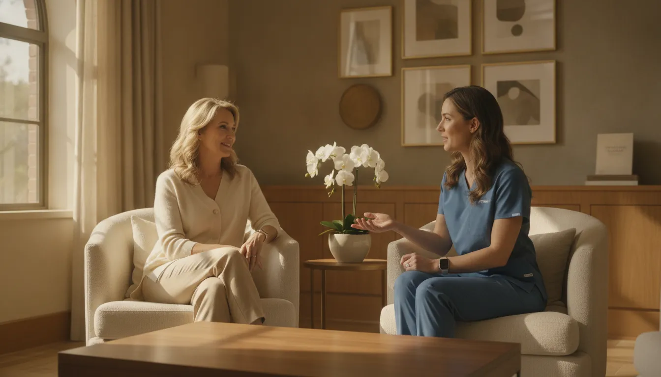 Patient and healthcare provider discussing menopause symptoms