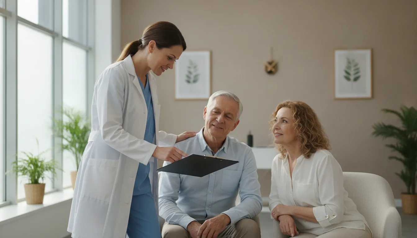 A nurse practitioner speaking with patients about a personalized hormone therapy plan at Infinite Vitality in Glen Carbon, IL