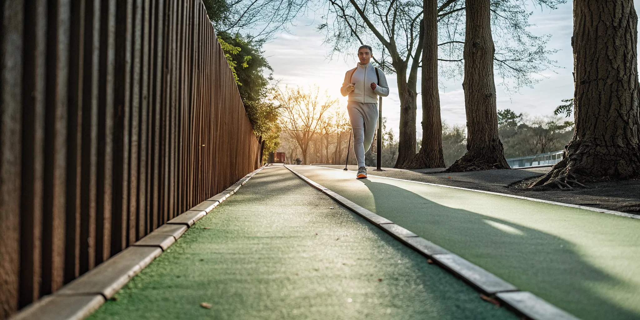 Adult walking on a park path to support active weight maintenance