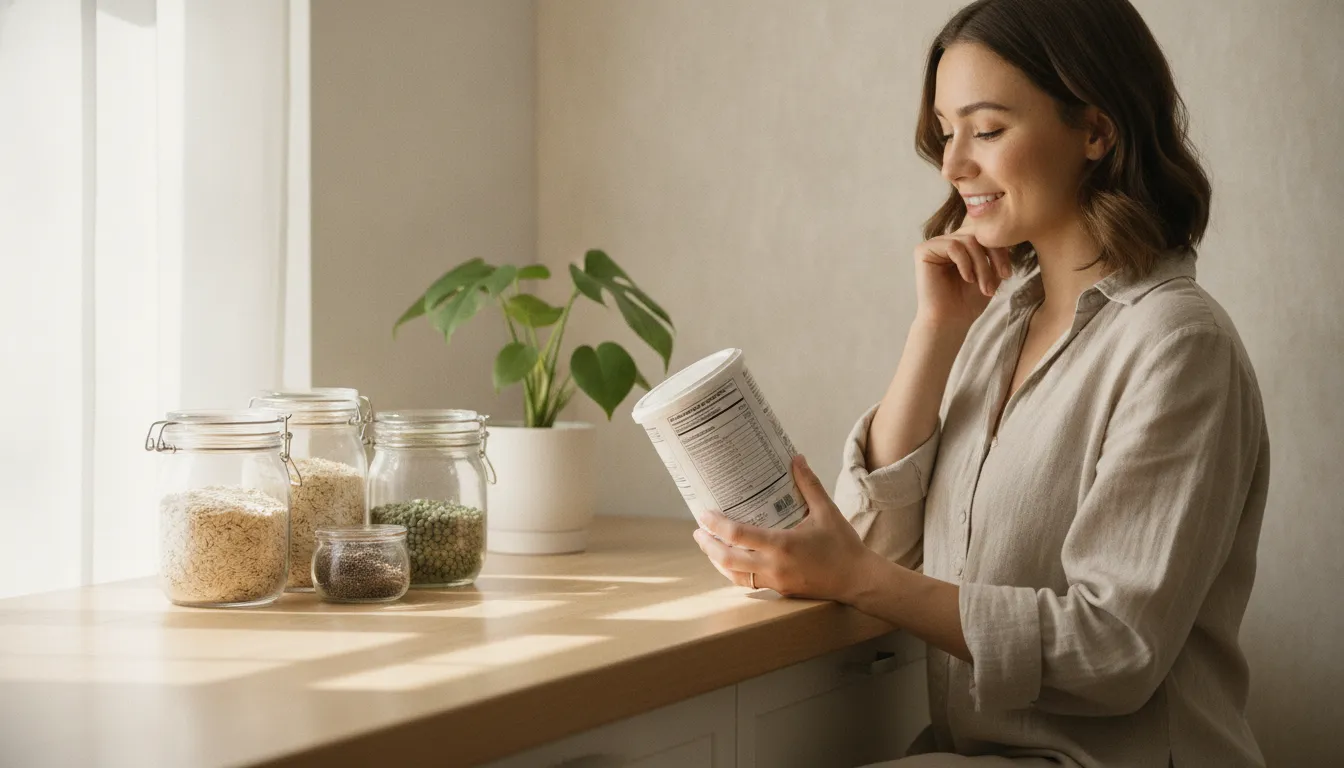 Parent reviewing hypoallergenic formula and dairy-free nutrition labels