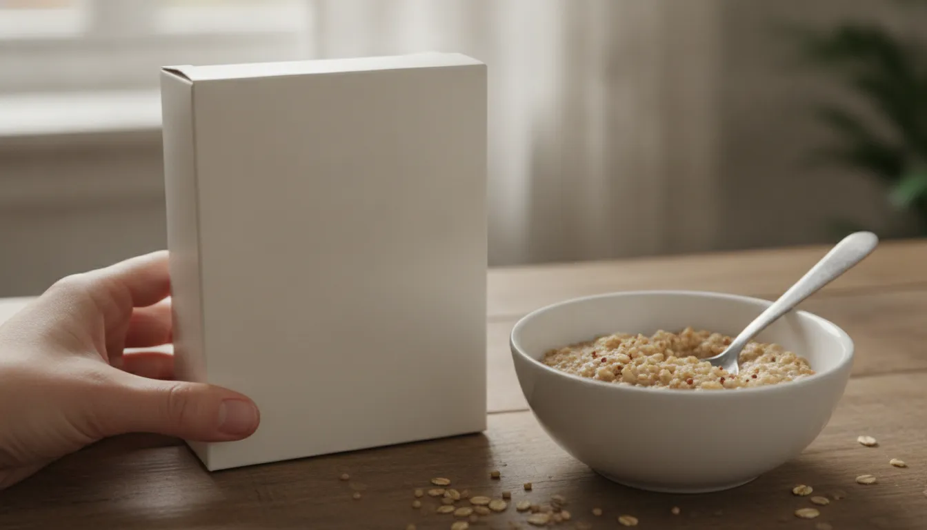 Parent comparing an organic baby cereal ingredient label