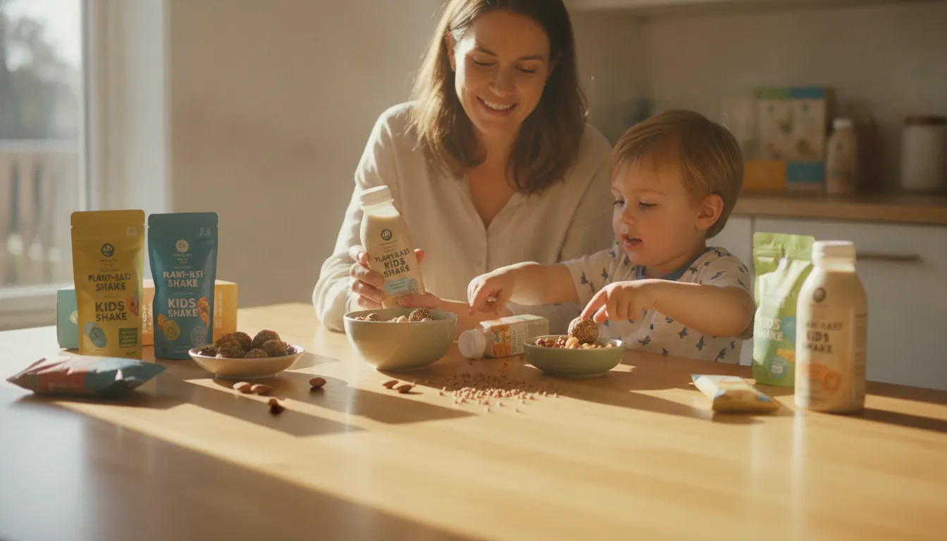 Parent and child comparing plant-based kids nutrition options