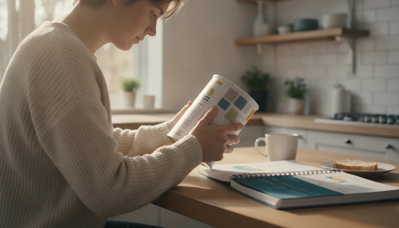 Parent reviewing a nutrition label for gums in baby formula