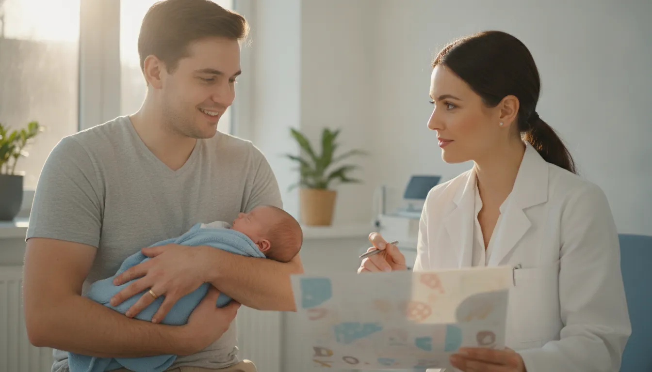 Parent discussing infant formula stages with a pediatrician