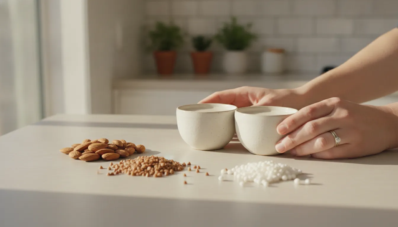 Parent comparing plant based toddler milk options for a sensitive child