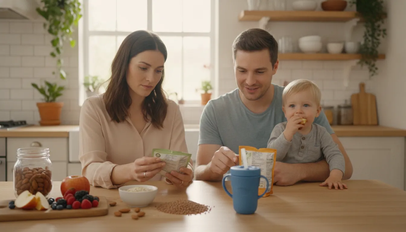 Parent comparing toddler formula vs toddler milk labels
