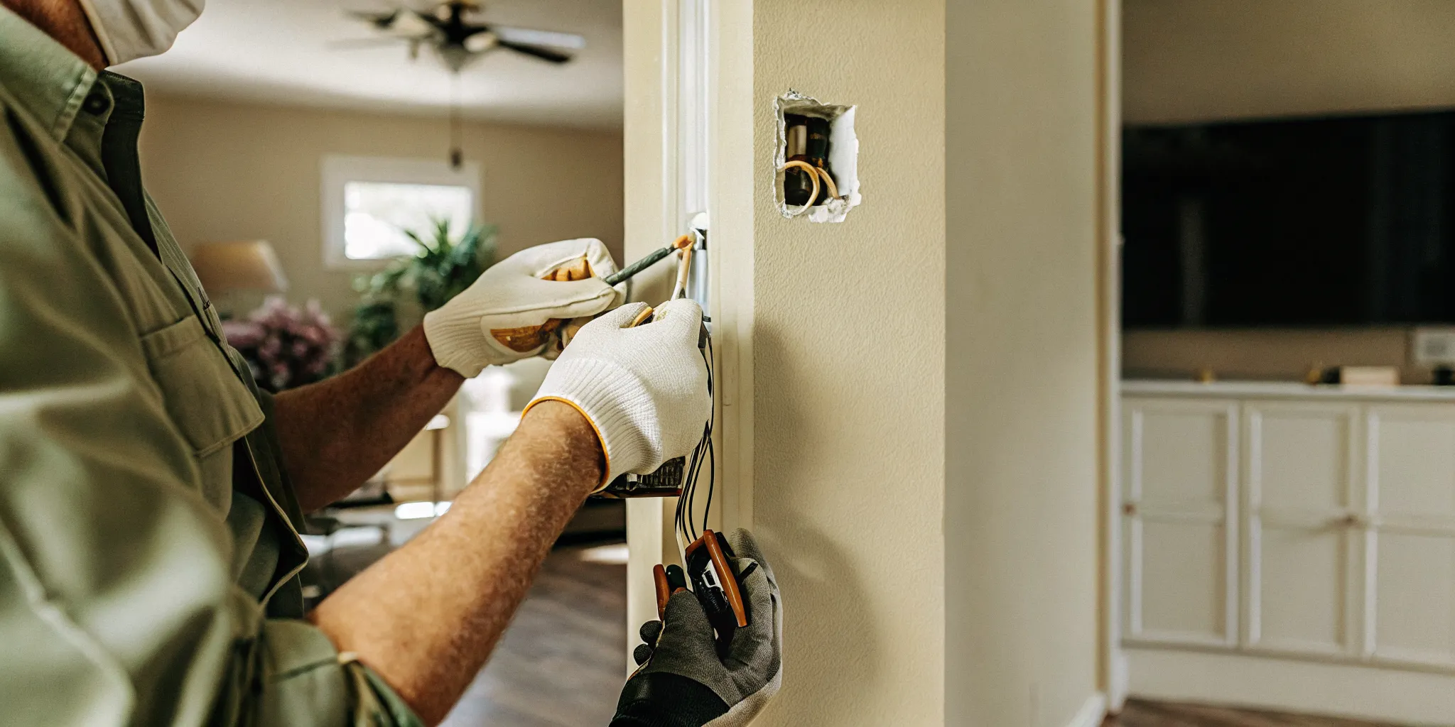 Electrician inspecting aluminum wiring in a Florida home