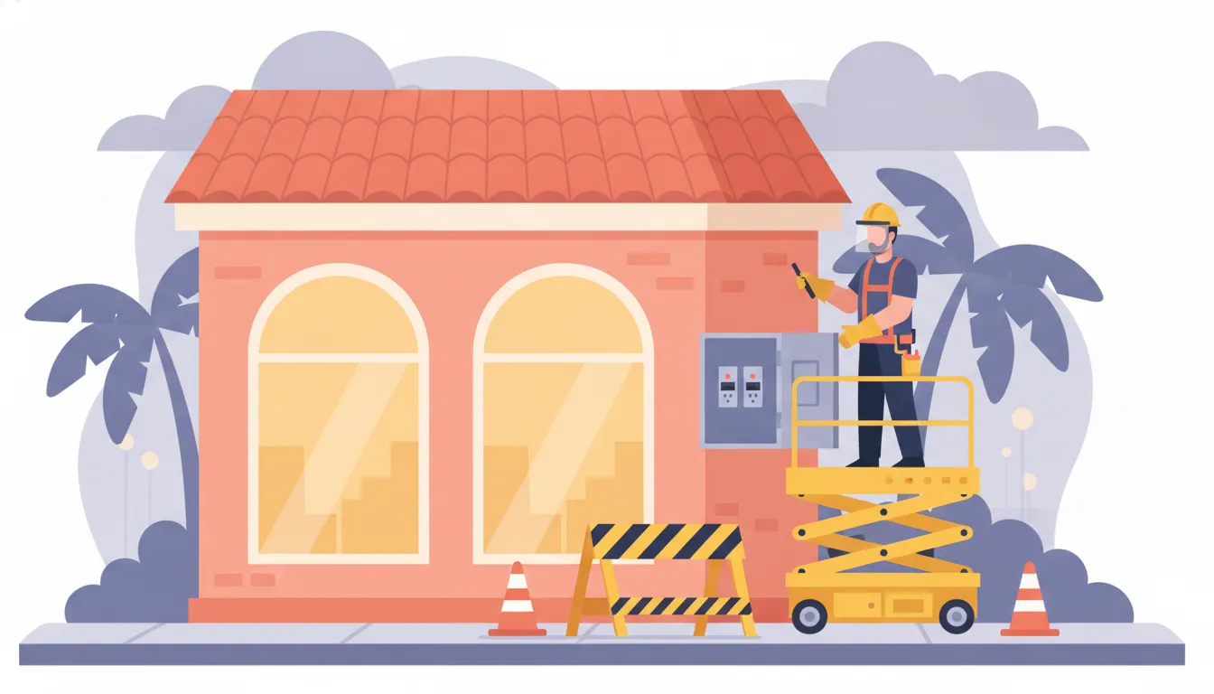 Electrician evaluating a commercial electrical service area