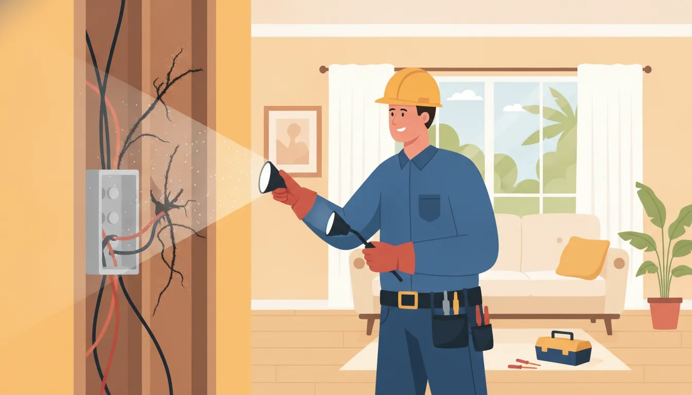 Electrician tracing faulty wiring inside a residential wall
